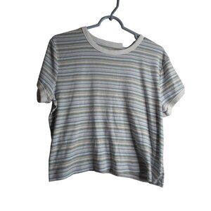 Blue Grean Peach White Striped XXL cropped t shirt tee top Arizona Jean Company